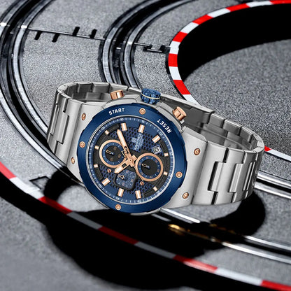 Royal Silver Blue Watch - Stainless Steel Chronograph