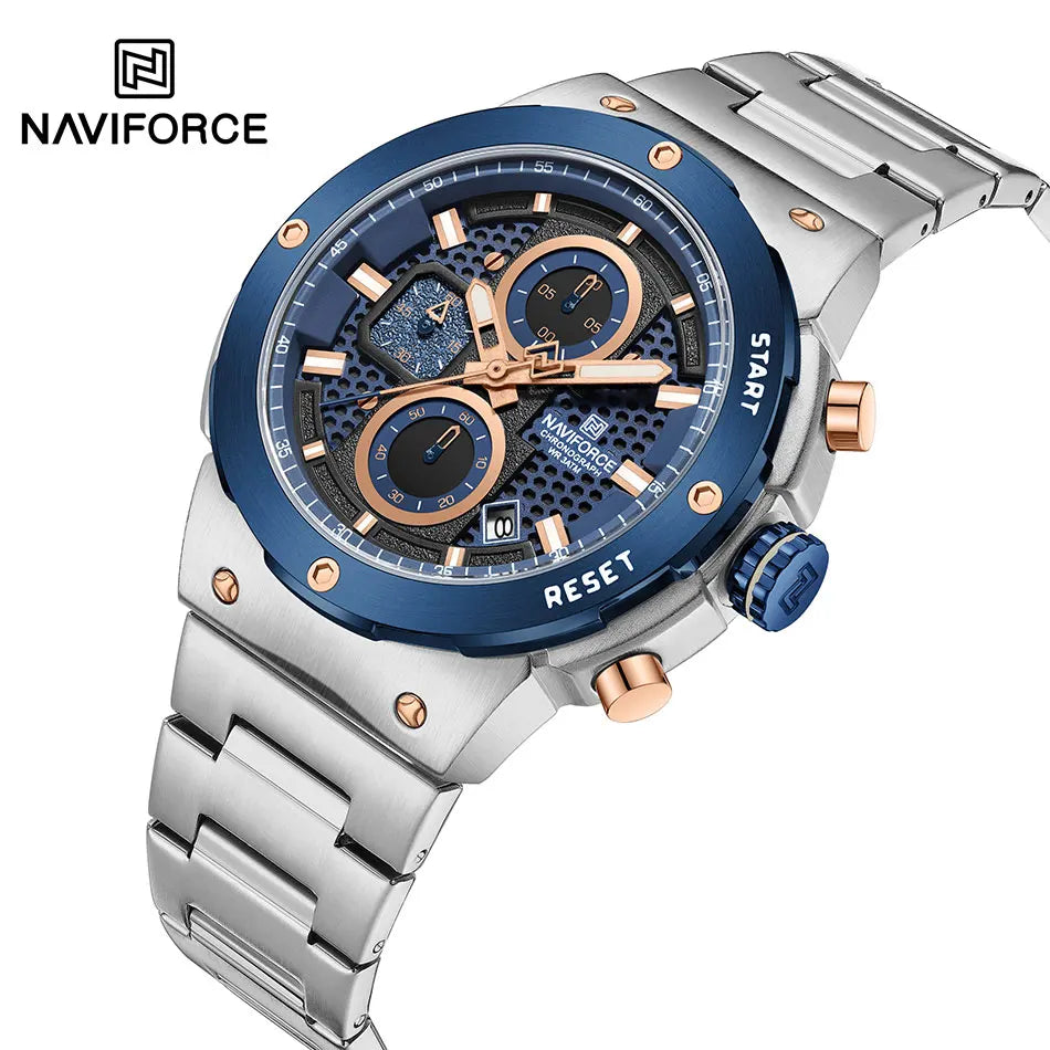 Royal Silver Blue Watch - Stainless Steel Chronograph