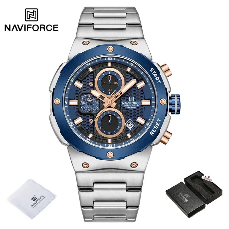Royal Silver Blue Watch - Stainless Steel Chronograph