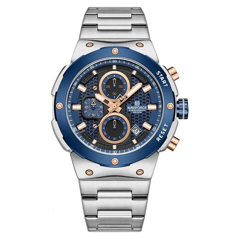 Royal Silver Blue Watch - Stainless Steel Chronograph