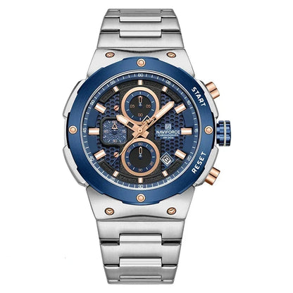 Royal Silver Blue Watch - Stainless Steel Chronograph