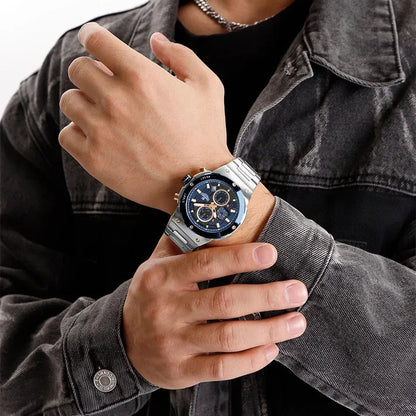 Royal Silver Blue Watch - Stainless Steel Chronograph