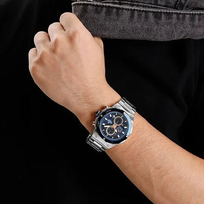 Royal Silver Blue Watch - Stainless Steel Chronograph
