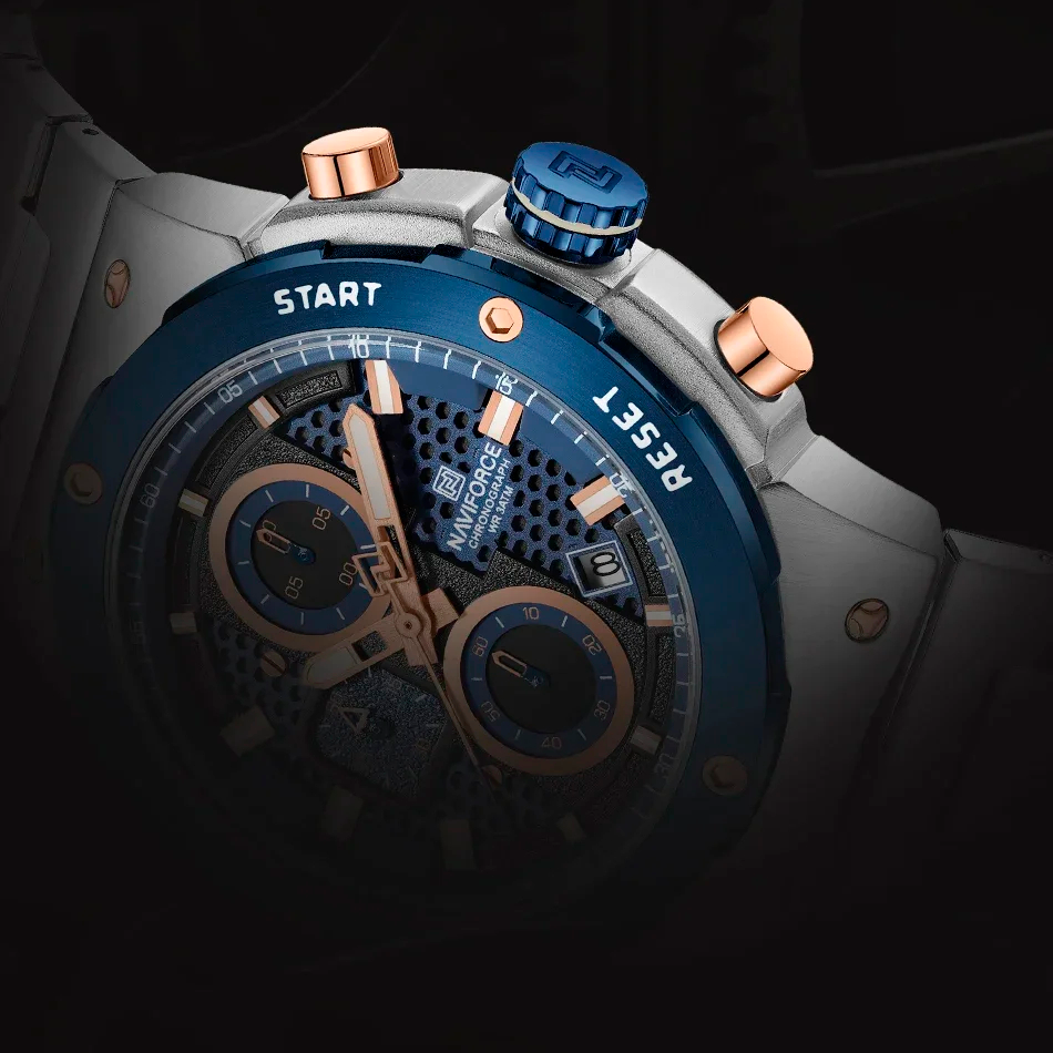 Royal Silver Blue Watch - Stainless Steel Chronograph