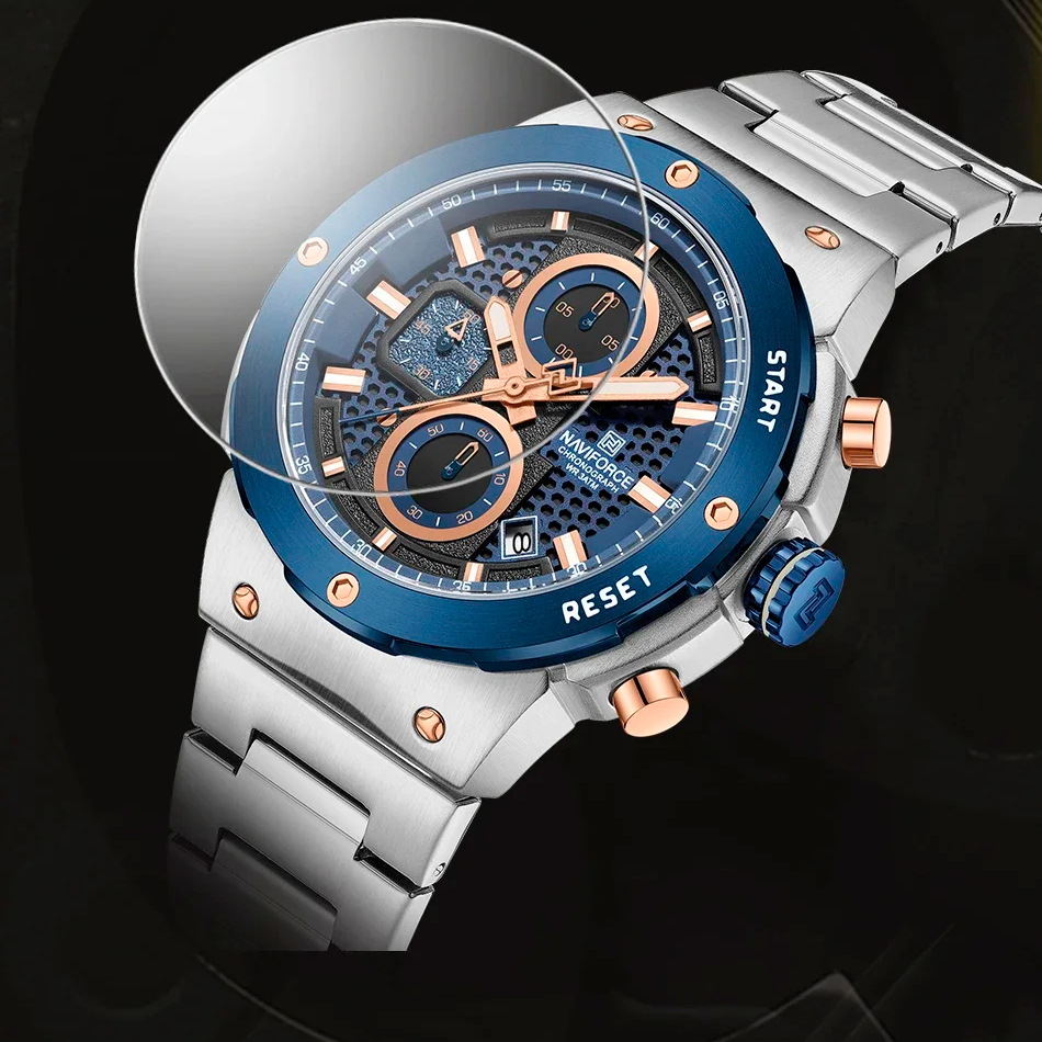 Royal Silver Blue Watch - Stainless Steel Chronograph