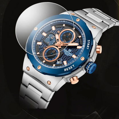 Royal Silver Blue Watch - Stainless Steel Chronograph