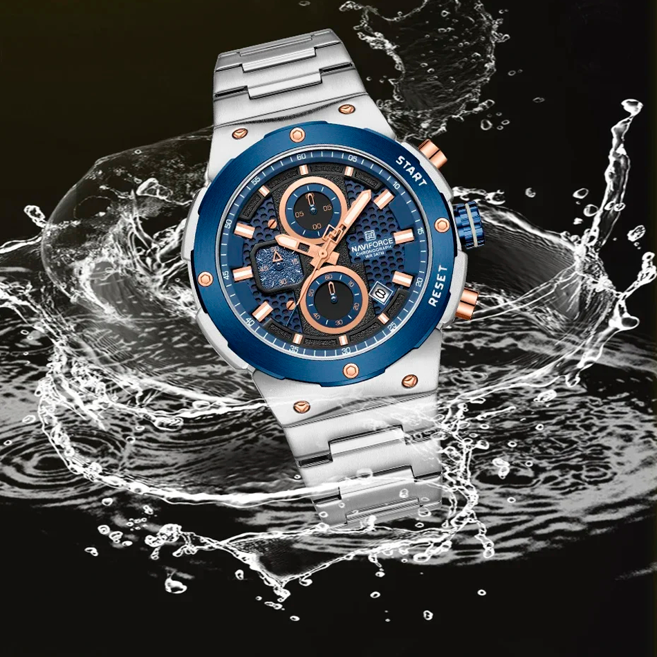 Royal Silver Blue Watch - Stainless Steel Chronograph