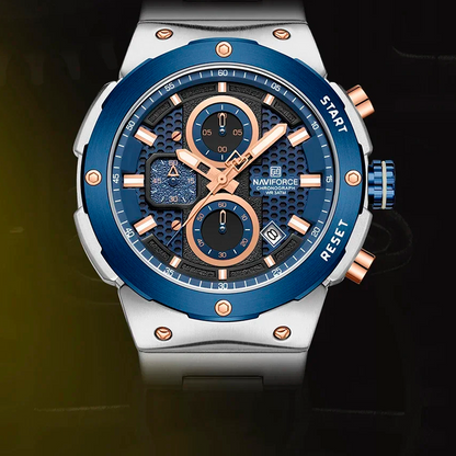 Royal Silver Blue Watch - Stainless Steel Chronograph